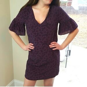Madewell Plum and Mauve Printed V‑Neck Mini Dress